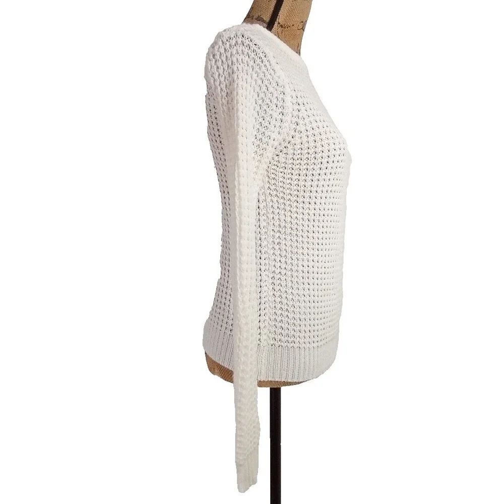 Panhandle Sweater SMALL Cream Open Knit Stretch Crisscross Back Long Sleeve‎ LN